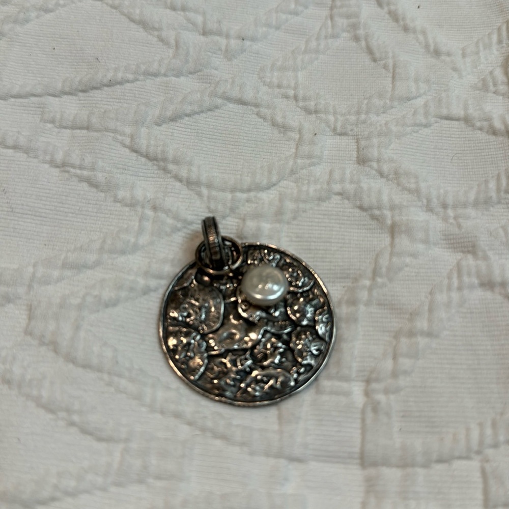 Silpada sterling silver stamped coin pearl dangle pendant